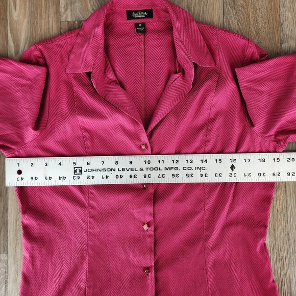 Peck & Peck Collection‎ Womens Pink Chevron Herringbone Button Up Shirt Size 10 - Picture 5 of 11